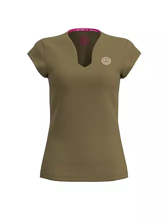 BIDI BADU | Damen Tennisshirt Protected Leafs V-Neck | olive