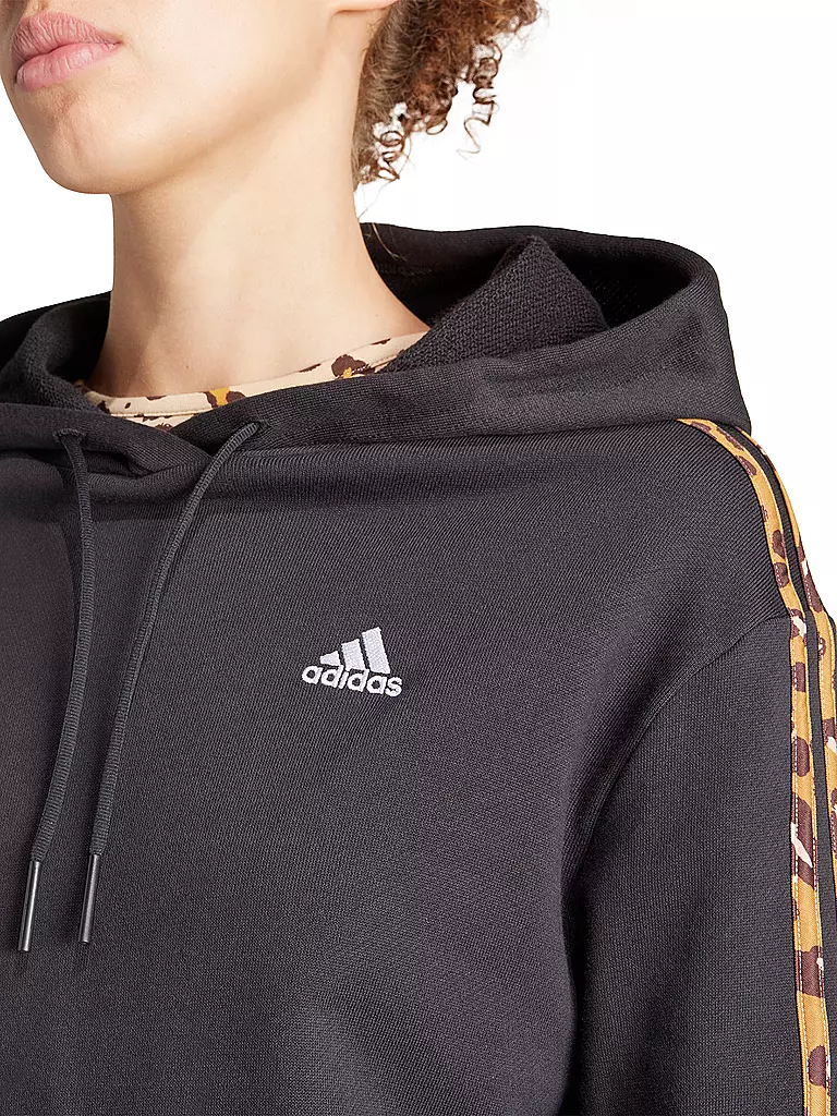 ADIDAS | Damen Hoodie Essentials 3-Streifen Animal Print Relaxed  | schwarz