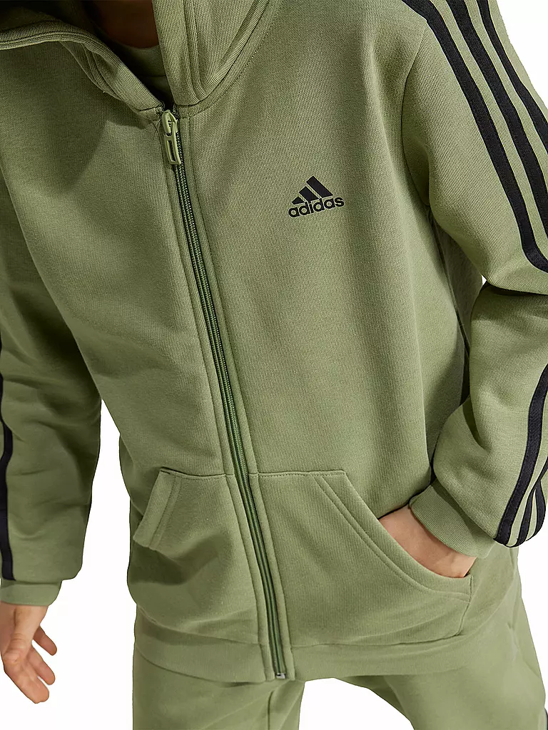 ADIDAS | Kinder Kapuzenjacke Essentials 3-Streifen Fleece | olive