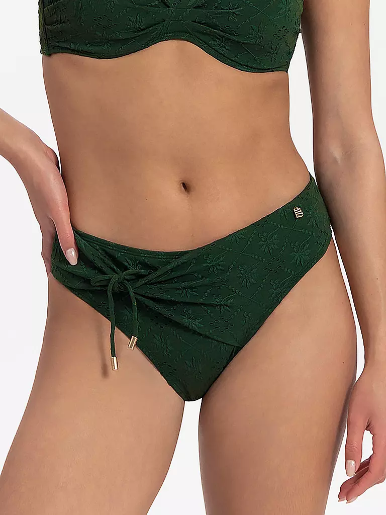 BEACHLIFE | Damen Bikinihose Green Embroidery high | dunkelgrün