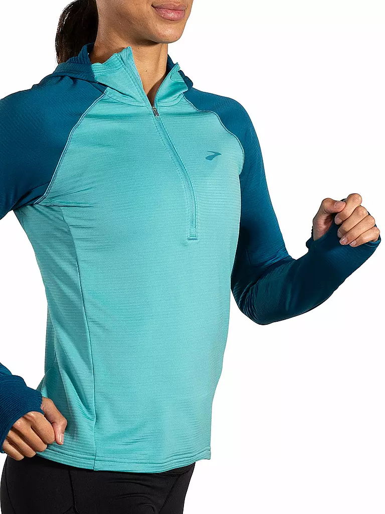 BROOKS | Damen Laufshirt Dash 1/2 Zip Hooded | hellblau