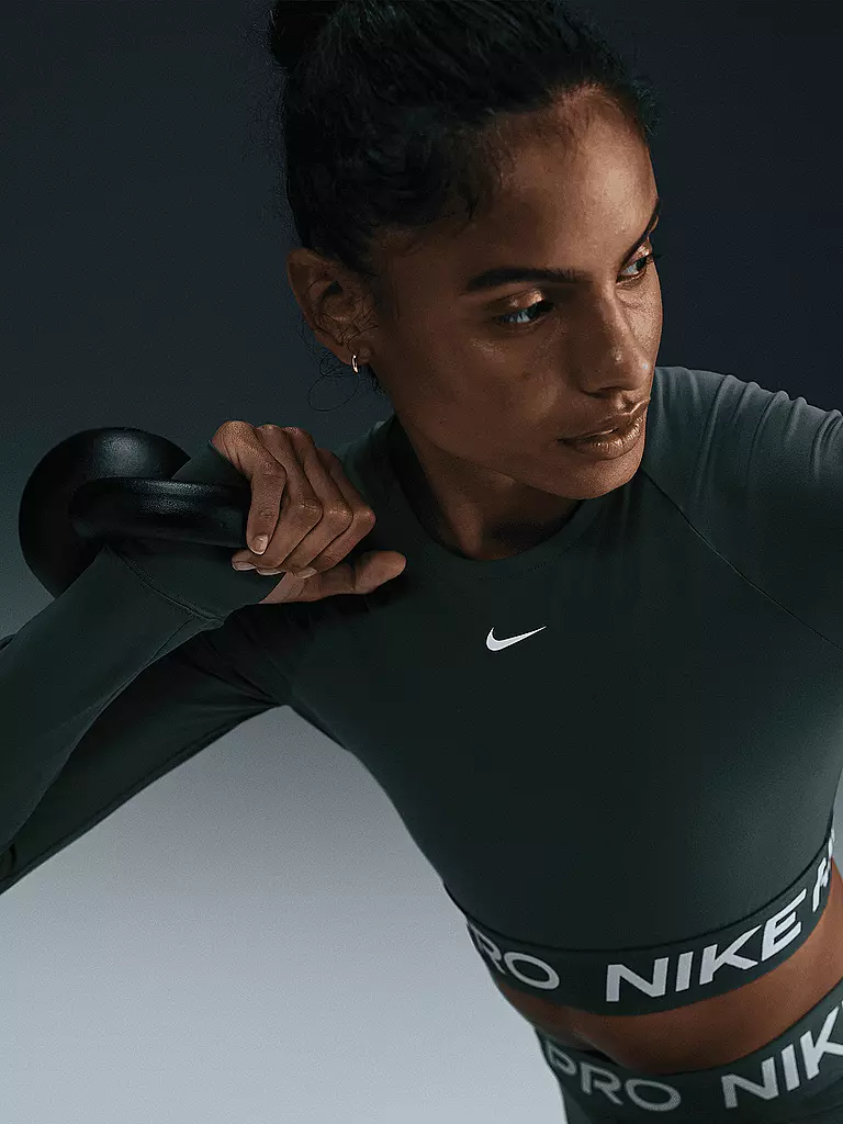 NIKE | Damen Fitnessshirt Pro 365 Crop Dri-FIT | dunkelgrün