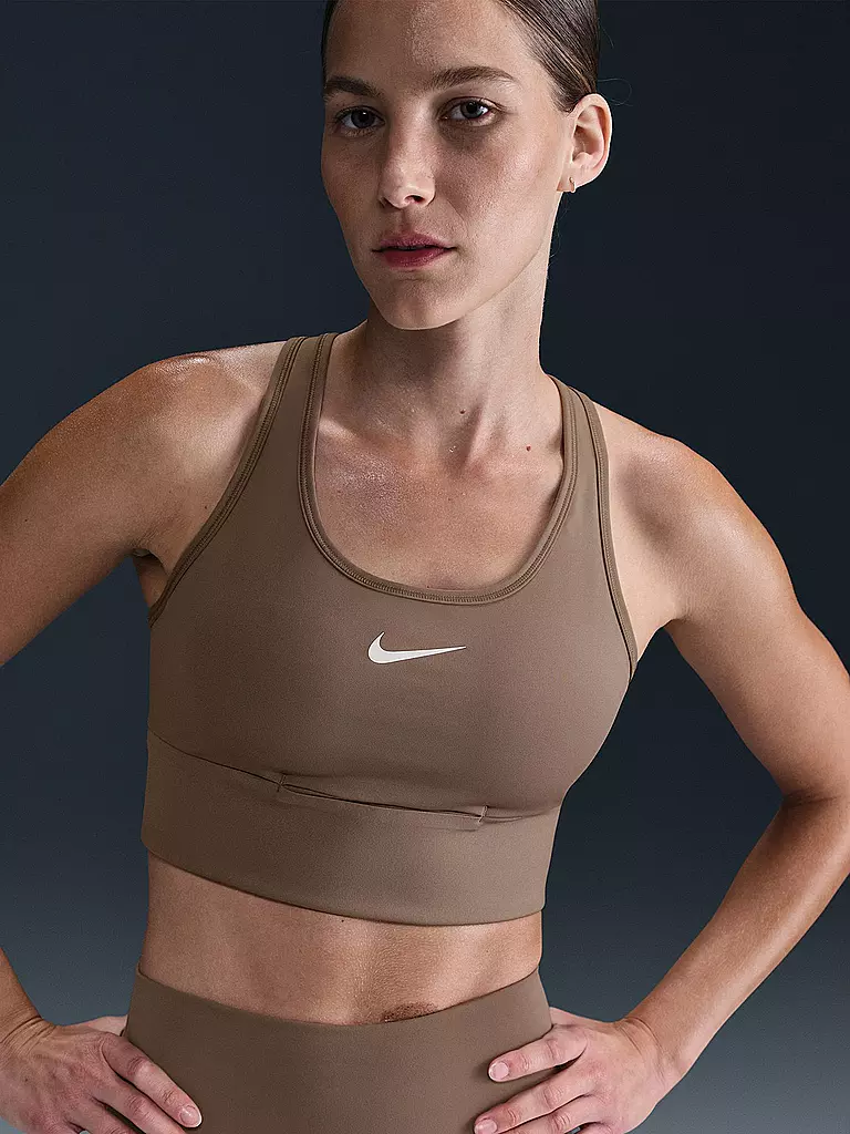 NIKE | Damen Sport-BH Swosh Longline Medium Support | braun