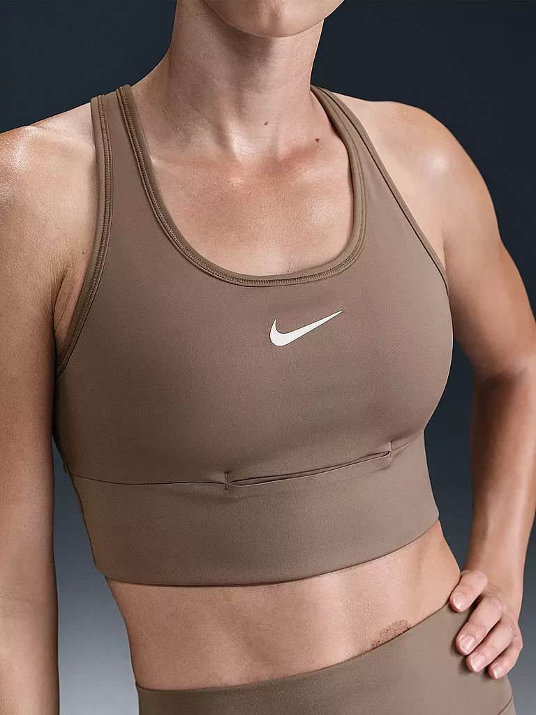 NIKE | Damen Sport-BH Swosh Longline Medium Support | braun