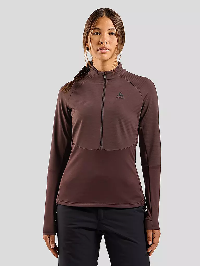 ODLO | Damen Unterzieh Zipshirt Descent Ceramiwarm | braun