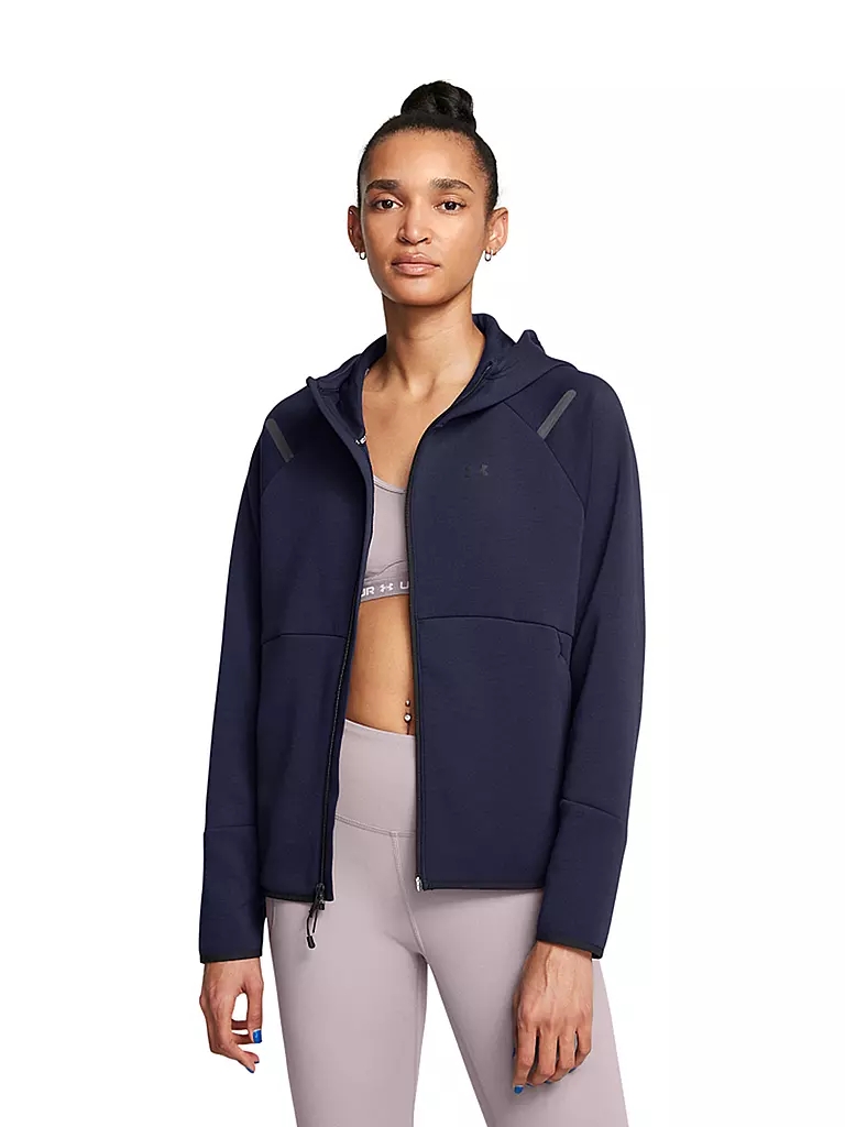 UNDER ARMOUR | Damen Kapuzenjacke UA Unstoppable Fleece mit durchgehendem Zip | dunkelblau