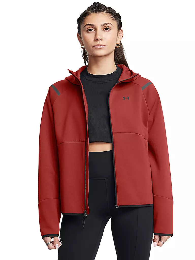 UNDER ARMOUR | Damen Kapuzenjacke UA Unstoppable Fleece mit durchgehendem Zip | dunkelrot